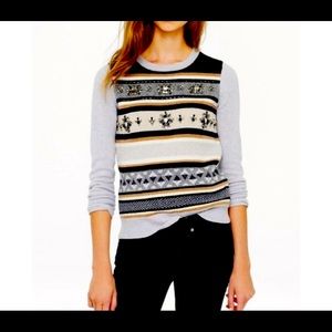 J Crew Jeweled Fair Isle Striped Wool Sweater